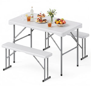44" HDPE Folding Picnic Table Set with 2 Benches-White