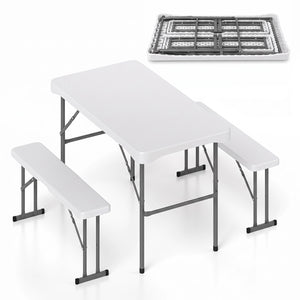44" HDPE Folding Picnic Table Set with 2 Benches-White
