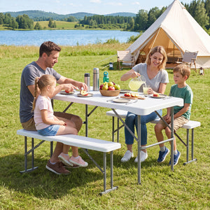 44" HDPE Folding Picnic Table Set with 2 Benches-White