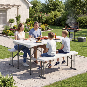 44" HDPE Folding Picnic Table Set with 2 Benches-White