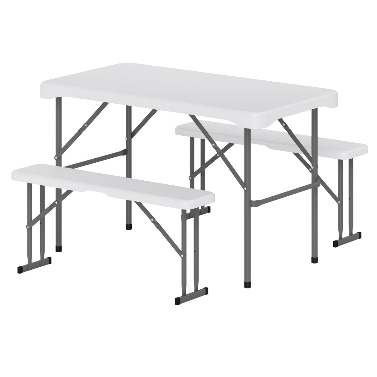 44" HDPE Folding Picnic Table Set with 2 Benches-White