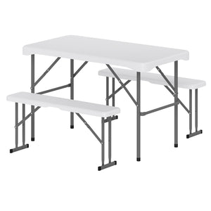 44" HDPE Folding Picnic Table Set with 2 Benches-White