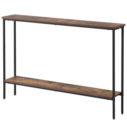 44 Inch Console Table with Shelf with Dual Anti-Tipping Kits-Rustic Brown