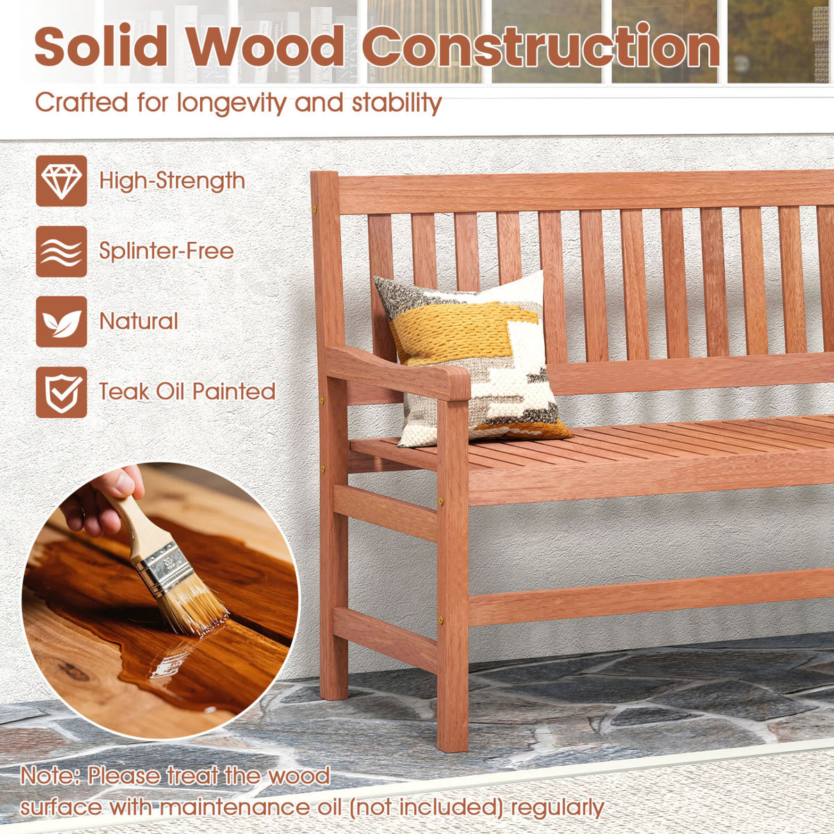44 Inch 2-Seat Outdoor Loveseat Bench
