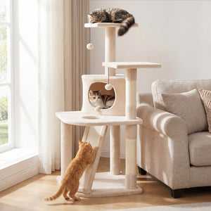 44 Inch Tall Kitten Tower with Condo and 2 Plush Perches-Beige