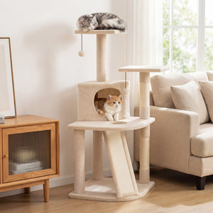 44 Inch Tall Kitten Tower with Condo and 2 Plush Perches-Beige