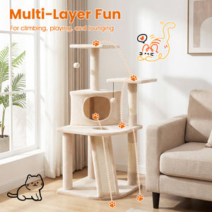 44 Inch Tall Kitten Tower with Condo and 2 Plush Perches-Beige