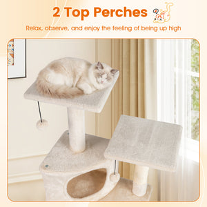44 Inch Tall Kitten Tower with Condo and 2 Plush Perches-Beige