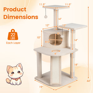 44 Inch Tall Kitten Tower with Condo and 2 Plush Perches-Beige