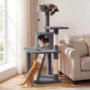 44 Inch Tall Kitten Tower with Condo and 2 Plush Perches-Light Gray