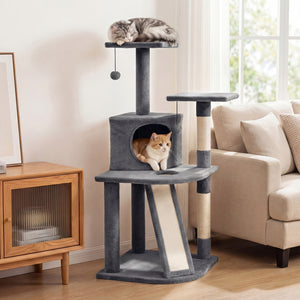 44 Inch Tall Kitten Tower with Condo and 2 Plush Perches-Light Gray