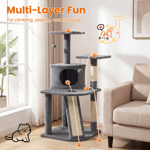 44 Inch Tall Kitten Tower with Condo and 2 Plush Perches-Light Gray