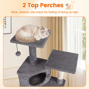 44 Inch Tall Kitten Tower with Condo and 2 Plush Perches-Light Gray