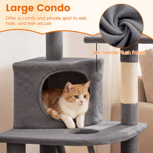 44 Inch Tall Kitten Tower with Condo and 2 Plush Perches-Light Gray