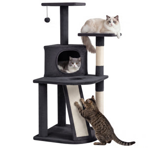 44 Inch Tall Kitten Tower with Condo and 2 Plush Perches-Dark Gray