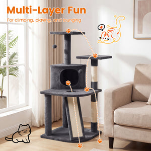 44 Inch Tall Kitten Tower with Condo and 2 Plush Perches-Dark Gray