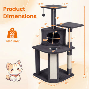 44 Inch Tall Kitten Tower with Condo and 2 Plush Perches-Dark Gray
