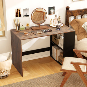44 Inch Wooden Computer Desk with Bookshelf for Small Space-Rustic Brown and Black