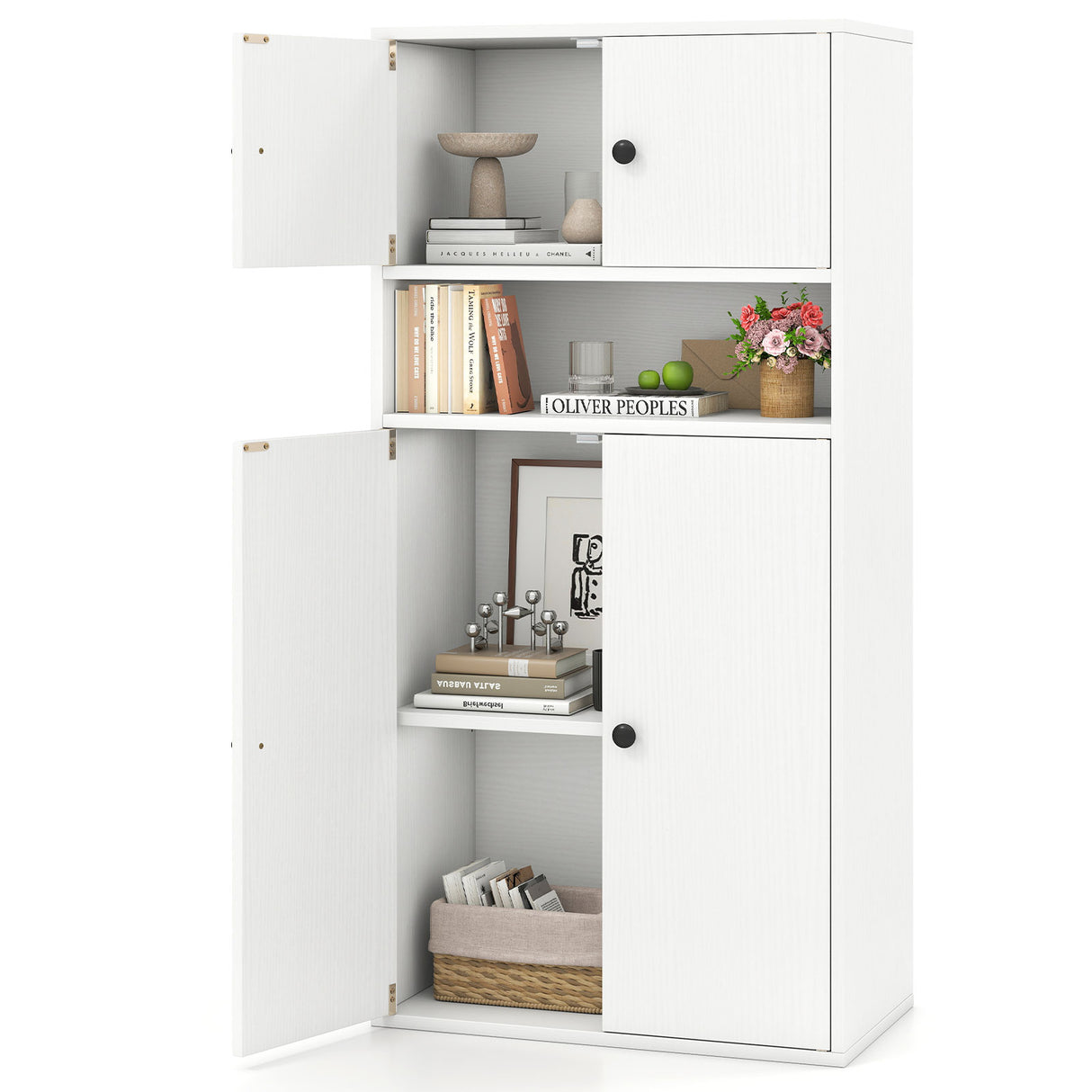 44 Inches Tall Bookshelf with Doors and Adjustable Shelf-1 Piece