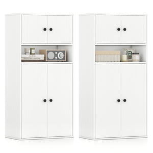 44 Inches Tall Bookshelf with Doors and Adjustable Shelf-2 Pieces