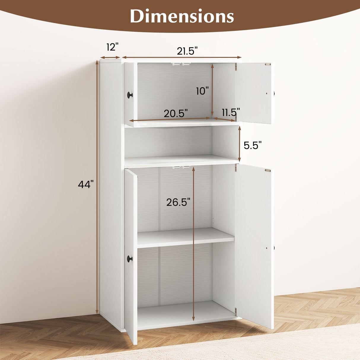 44 Inches Tall Bookshelf with Doors and Adjustable Shelf-2 Pieces