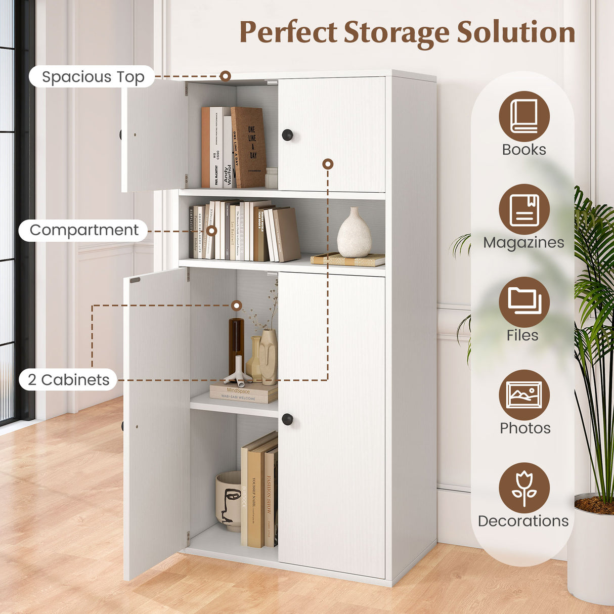 44 Inches Tall Bookshelf with Doors and Adjustable Shelf-2 Pieces
