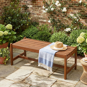 44" Patio Wood Bench Set of 1 Outdoor Solid Hardwood Dining Bench with Teak Oil Finish