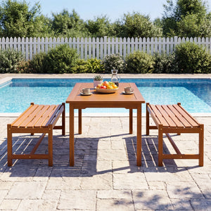 44" Patio Wood Bench Set of 1 Outdoor Solid Hardwood Dining Bench with Teak Oil Finish