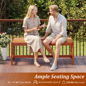 44" Patio Wood Bench Set of 1 Outdoor Solid Hardwood Dining Bench with Teak Oil Finish
