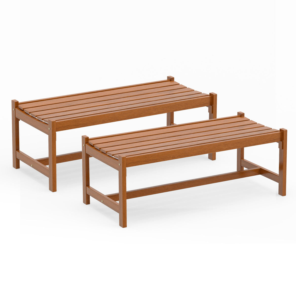 44" Patio Wood Bench Set of 2 Outdoor Solid Hardwood Dining Bench with Teak Oil Finish