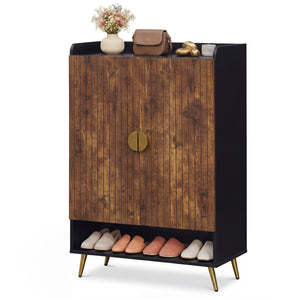 44" Tall Shoe Storage Cabinet with 7-Tier Doors and Adjustable Shelves for Entryway-Rustic Brown