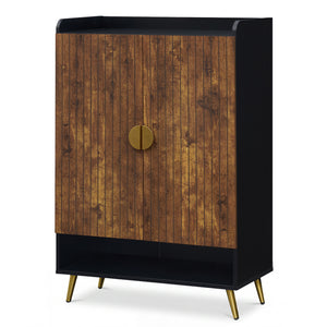 44" Tall Shoe Storage Cabinet with 7-Tier Doors and Adjustable Shelves for Entryway-Rustic Brown