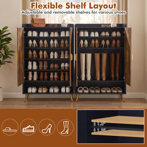 44" Tall Shoe Storage Cabinet with 7-Tier Doors and Adjustable Shelves for Entryway-Rustic Brown