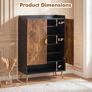 44" Tall Shoe Storage Cabinet with 7-Tier Doors and Adjustable Shelves for Entryway-Rustic Brown