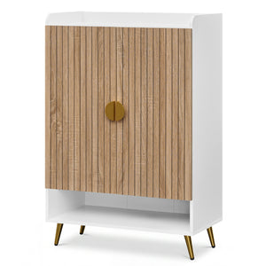44" Tall Shoe Storage Cabinet with 7-Tier Doors and Adjustable Shelves for Entryway-Natural