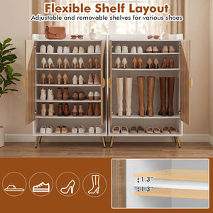 44" Tall Shoe Storage Cabinet with 7-Tier Doors and Adjustable Shelves for Entryway-Natural