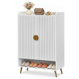 44" Tall Shoe Storage Cabinet with 7-Tier Doors and Adjustable Shelves for Entryway-White