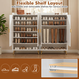 44" Tall Shoe Storage Cabinet with 7-Tier Doors and Adjustable Shelves for Entryway-White