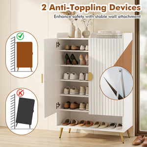 44" Tall Shoe Storage Cabinet with 7-Tier Doors and Adjustable Shelves for Entryway-White