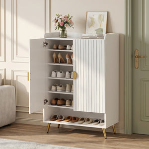 44" Tall Shoe Storage Cabinet with 7-Tier Doors and Adjustable Shelves for Entryway-White