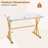 44 Inches Sintered Stone Dining Table with Metal Frame and Faux Marble Tabletop-White