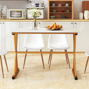 44 Inches Sintered Stone Dining Table with Metal Frame and Faux Marble Tabletop-White