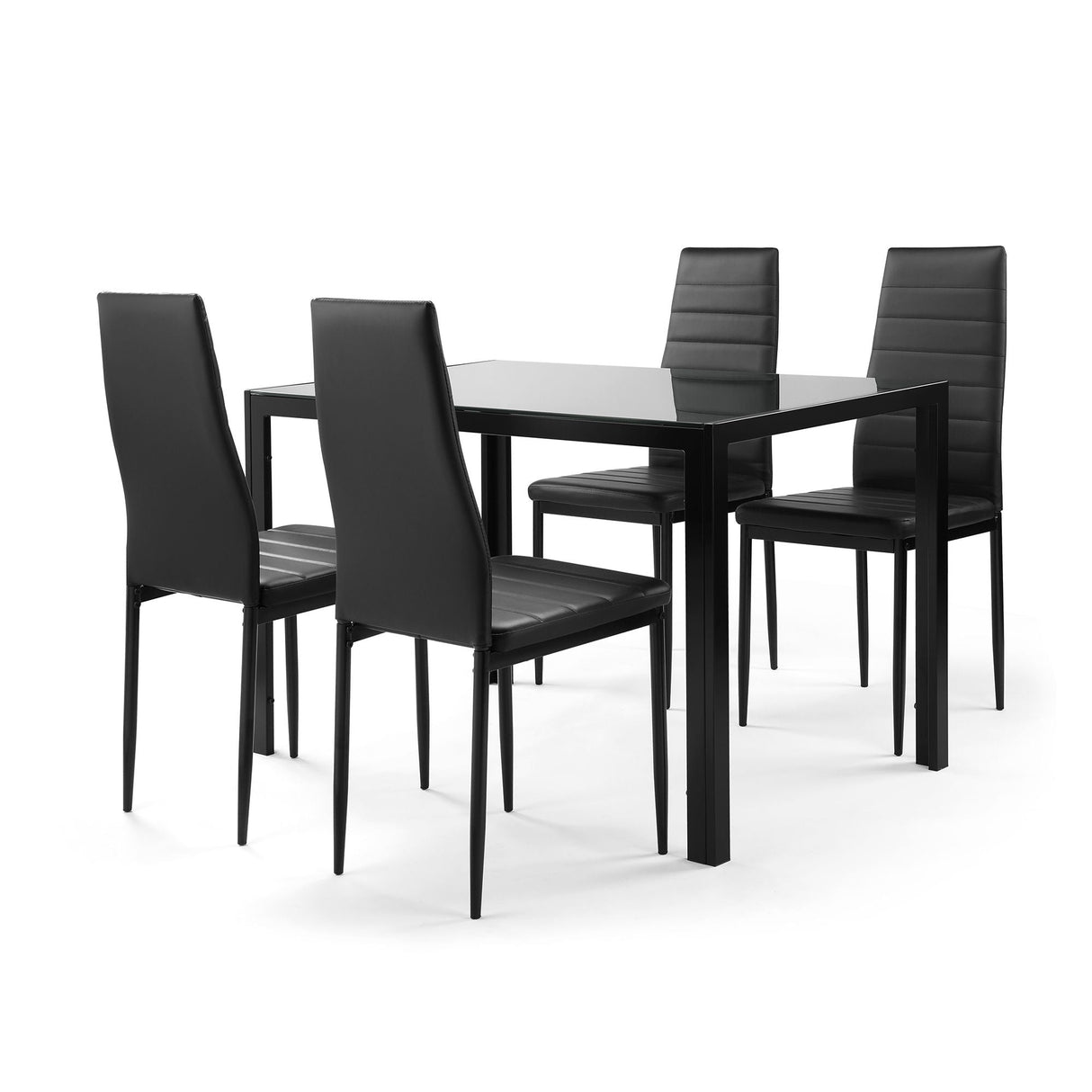 5 Pieces Dining Table Set For 4, Kitchen Room Tempered Glass Dining Table, 4 Faux Leather Chairs - Black by Couch.com