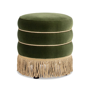 Edward - Round Upholstered Ottoman With Bullion Fringe - Olive Green by Couch.com