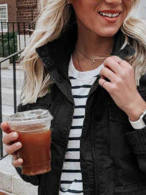 Retro Pocketed Long Sleeve Zip-Up Jacket Lightweight & Stylish Outerwear for Everyday Wear