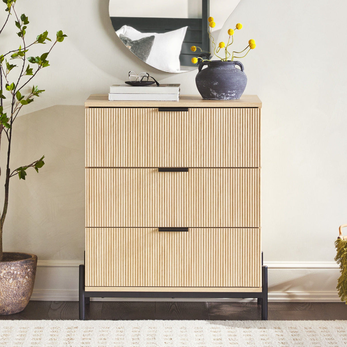 Mid-Century 3 Drawer Chest With Reeded Drawer Fronts by Couch.com