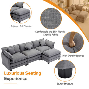 L-Shape Chenille Upholstered Sofa For Living Room Modern Luxury Sofa Couch With Ottoman And 5 Pillows For Living Room by Couch.com