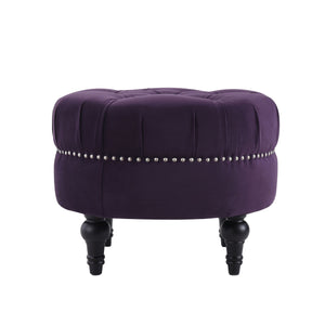 Couch.com Dawn Tufted Round Ottoman Nailhead Accents Purple, Durable Design, Fabric Construction, Purple Finish by Couch.com