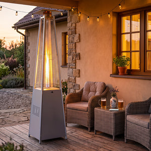 45000 BTU Pyramid Patio Heater with Zippered Cover Triple Safety Protection and wheels-Gray