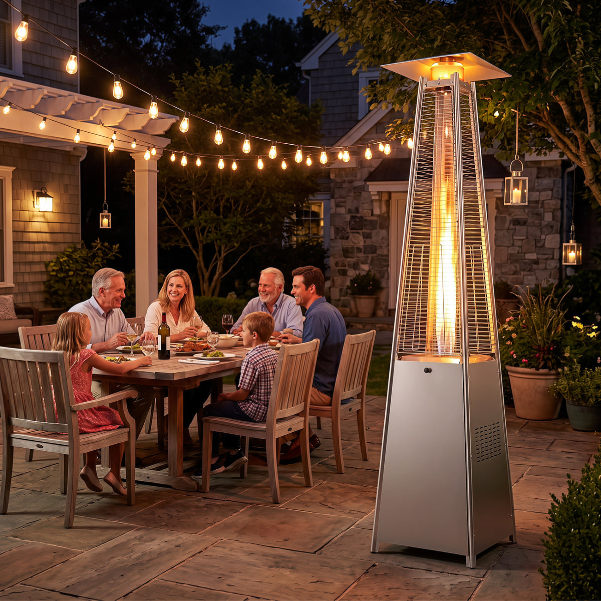 45000 BTU Pyramid Patio Heater with Zippered Cover Triple Safety Protection and wheels-Gray